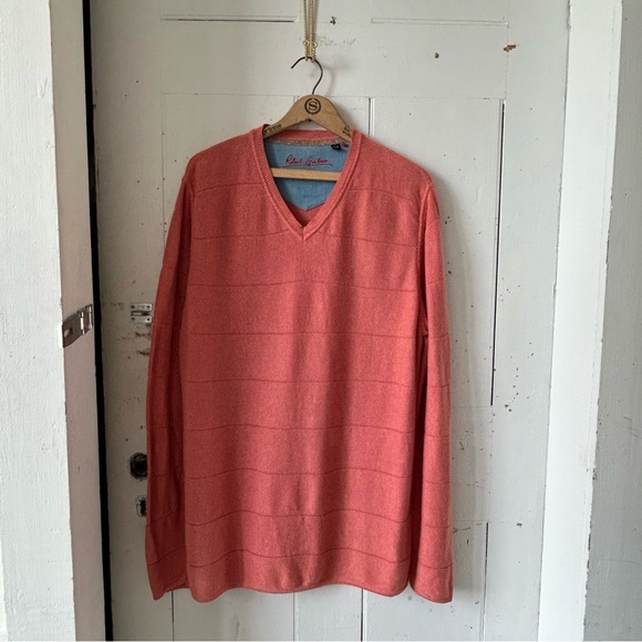 Robert Graham Peach V-Neck Pullover Knit Sweater - Picture 3 of 14